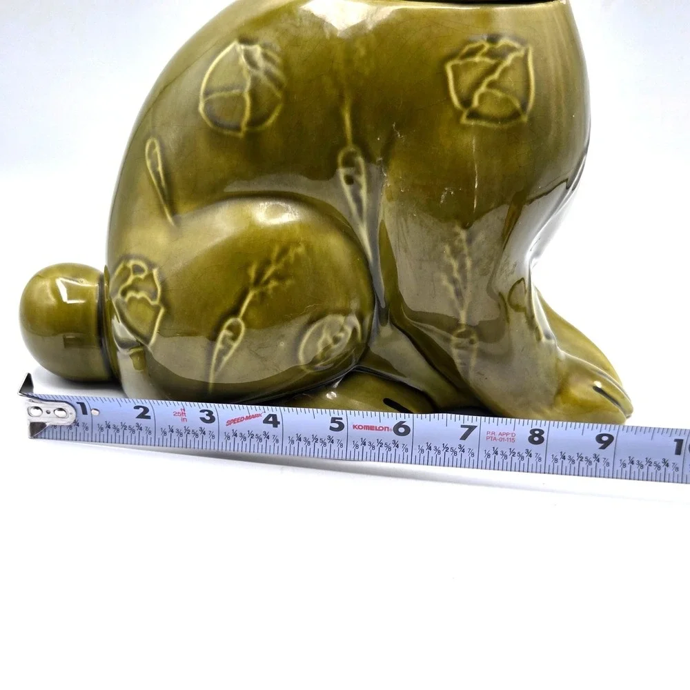 VINTAGE Olive Green Bunny Rabbit Shaped Cookie Jar‎ Doranne of California RETRO